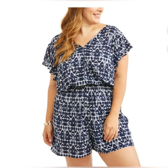 ❤️ BOGO Blue Ikat/Tie Dye Look Shorts Romper Size 2X - Picture 11 of 12